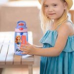 Personalised Cartoon Character 16 oz Kid Water Bottle with Name and Initial Outdoor Activities Birthday Christmas Back to School Gift for Kids