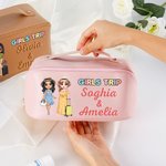 Personalized Cartoon Character  Wide Opening PU Leather Makeup Bag with Name Travel Essentials Birthday Anniversary Gift for Women