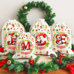 Personalized Snowman Reindeer Penguin Christmas Initial Drawstring Christmas Gift Bag with Name Christmas Eve Party Gift for Kids Family Friends