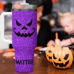 Bicchiere personalizzato da 1180 ml ad effetto glitter con nome e faccia di zucca divertente regalo di Halloween per amici e familiari