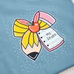Personalized Pencil Composition Book Coquette Bow Glitter 100% Cotton T-shirt with Text Daily Wear Appreciation Birthday Gift for Teacher School Staff