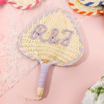 Personalized Multicolor Handwoven Palm Leaf Fan with Name Wedding Favor for Bridesmaid