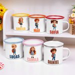 Personlig 355 ml emaljmugg med 3D cartoonfigur och namn perfekt som födelsedags och skolstartspresent för pojkar och flickor