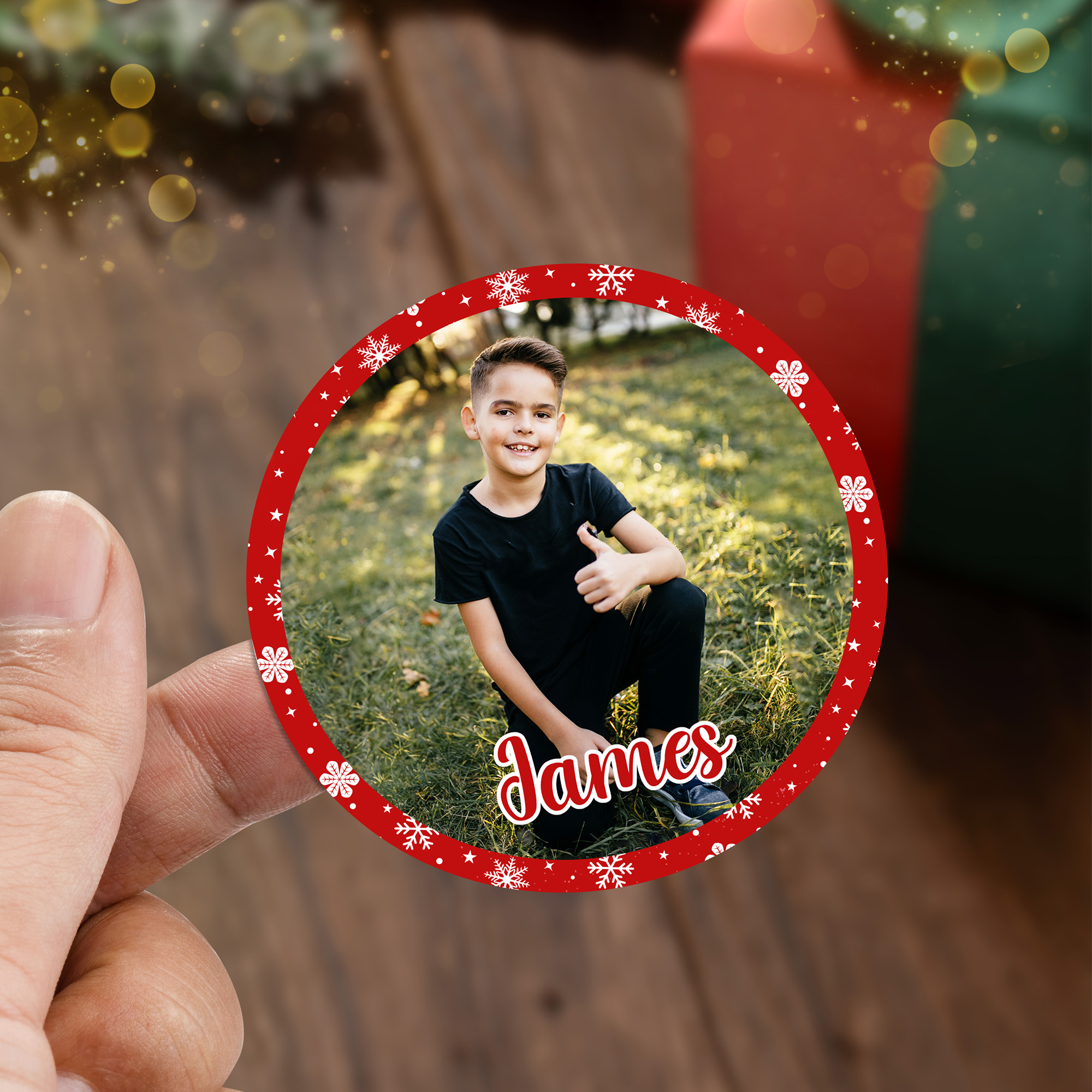 Photo Personnalisée Etiquettes Imperméables avec Nom Décoration Cadeau Fête de Noël Favors pour Famille Ami Enfant