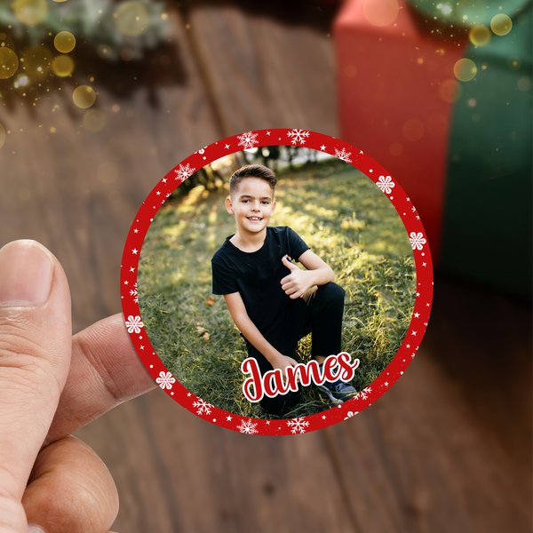 Photo Personnalisée Etiquettes Imperméables avec Nom Décoration Cadeau Fête de Noël Favors pour Famille Ami Enfant