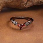 Personalized Gothic Bat Wings Ring with Birthstone Vampire Vintage Rings Cool Punk Jewelry Goth Accessories Wedding Anniversary Gift for Women