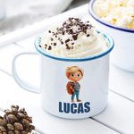 Personlig 355 ml emaljmugg med 3D cartoonfigur och namn perfekt som födelsedags och skolstartspresent för pojkar och flickor