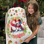 Personalized Snowman Reindeer Penguin Christmas Initial Drawstring Christmas Gift Bag with Name Christmas Eve Party Gift for Kids Family Friends