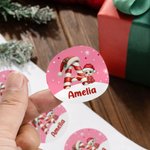 Gepersonaliseerde Cartoon Karakter Kerstmuts initiaal Waterdichte Stickers met Naam Kerstmis Decor Feest Gunsten voor Familie Kids
