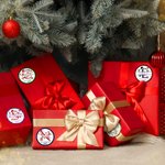 Monogramme de Noël personnalisé Lot de 2 étiquettes autocollantes imperméables avec nom, texte et année Décoration de Noël Favors pour la famille et les enfants