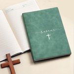Cuaderno personalizado de cuero PU con cruz de líneas 200 páginas y nombre regalo de cumpleaños o bautizo religioso para cristianos