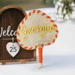 Personalized Multicolor Handwoven Palm Leaf Fan with Name Wedding Favor for Bridesmaid