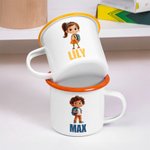 Personlig 355 ml emaljmugg med 3D cartoonfigur och namn perfekt som födelsedags och skolstartspresent för pojkar och flickor