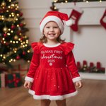 Personalised Baby Girl Red Tutu Dress Bow Headband Outfit with Name and Year Holiday Party Outfit Christmas Gift for Baby Girls