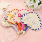 Personalized Multicolor Handwoven Palm Leaf Fan with Name Wedding Favor for Bridesmaid