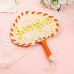 Personalized Multicolor Handwoven Palm Leaf Fan with Name Wedding Favor for Bridesmaid