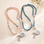 Chapelet en Perles Personnalisé avec Nom et Date sur la Breloque Cadeau Baptême Première Communion pour Chrétiens