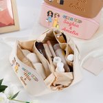 Personalized Cartoon Character  Wide Opening PU Leather Makeup Bag with Name Travel Essentials Birthday Anniversary Gift for Women