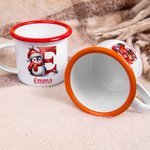 Personalised Cartoon Christmas Penguin Reindeer Initial 12 oz Coloured Rim Enamel Mug with Name Christmas Gift for Boys Girls