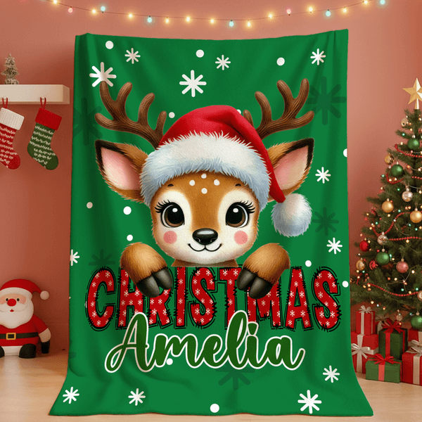 Cappello di Babbo Natale personalizzato Cervo Fantasia Unicorno Animale carino Coperta morbida con nome Regalo di Natale per gli amici della famiglia