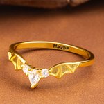 Personalized Gothic Bat Wings Ring with Birthstone Vampire Vintage Rings Cool Punk Jewelry Goth Accessories Wedding Anniversary Gift for Women