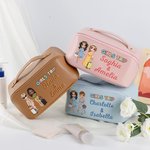 Personalized Cartoon Character  Wide Opening PU Leather Makeup Bag with Name Travel Essentials Birthday Anniversary Gift for Women