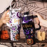 Gepersonaliseerde Boho Pompoen Spook Ontwerp 1180 ml Thermosbeker met Naam Deksel en Rietje Verjaardag Halloween Cadeau voor Familie