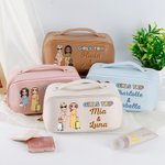 Personalized Cartoon Character  Wide Opening PU Leather Makeup Bag with Name Travel Essentials Birthday Anniversary Gift for Women