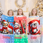 Personalized Santa Hat Snowman Penguin Initial Word Cloud Soft Throw Blanket with Name Home Decor Christmas Gift for Kids Family