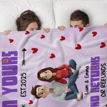 Gepersonaliseerde Schattige 3D Cartoon Koppel Zachte Deken met Naam en Tekst Valentijnsdag Verjaardag Cadeau voor Koppels Geliefden