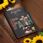 Personalised Sunflower Black Girl Bible Faith A5 Lined Notebook and Pencil Set with Name Birthday Christmas Gift for Black Christian Woman