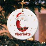 Personalized Santa Claus Candy Cane Initial Round Heart Christmas Ornaments with Name and Lanyard Home Decor Christmas Gift for Family