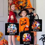 Personalized Ghost Pumpkin Initial Jute Tote Bag with Name Trick or Treat Activity Halloween Gift for Boys Girls