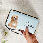 Personalized 1-3 Pet Photos PU Leather Wristlet Wallet with Names Birthday Anniversary Gift for Woman Dog Cat Mom