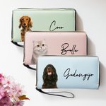 Personalized 1-3 Pet Photos PU Leather Wristlet Wallet with Names Birthday Anniversary Gift for Woman Dog Cat Mom