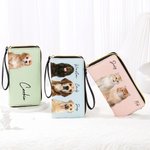 Personalized 1-3 Pet Photos PU Leather Wristlet Wallet with Names Birthday Anniversary Gift for Woman Dog Cat Mom