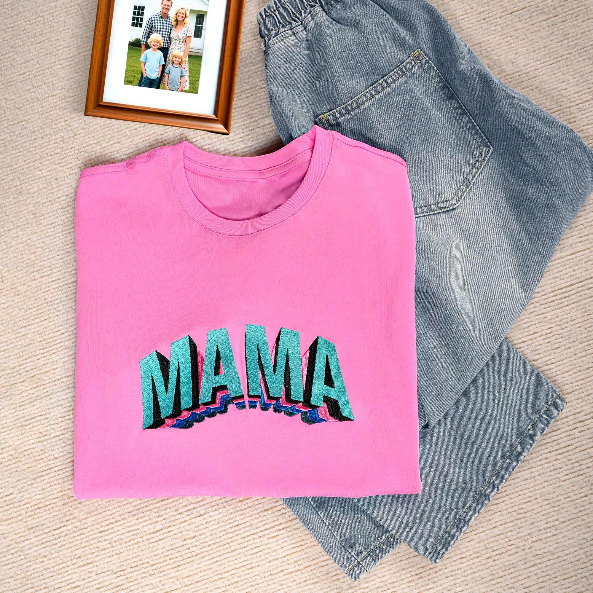 Personnalisé 3D-Effet Multicolore Brodé Nickname Soft T-shirt Sweatshirt Hoodie Fête des Mères Cadeau d'Anniversaire pour Maman Grand-mère