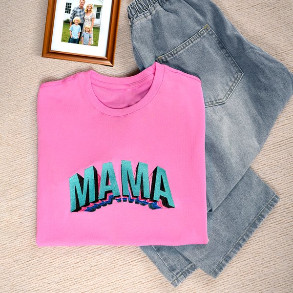 Personalised 3D-Effect Multicolor Embroidered Nickname Soft T-shirt Sweatshirt Hoodie Mother's Day Birthday Gift for Mom Grandma