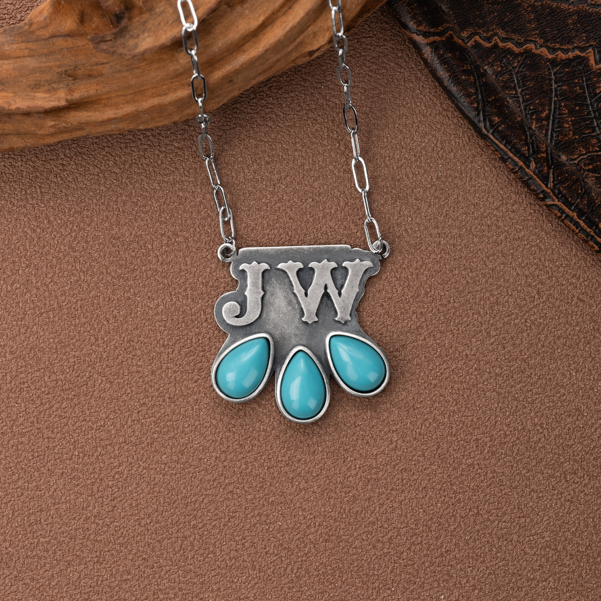 Collier de style western personnalisé Turquoise avec lettres Cadeau d'anniversaire pour femmes