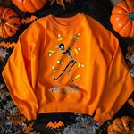 Personalized Halloween Skeleton Pumpkin Candy Sweatshirt with Name Halloween Gift for Family Friends