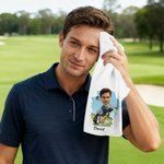 Personalized Cartoon Head Photo Character 100% Cotton Absorbent Golf Towel with Name and Carabiner Clip Game Day Birthday Gift for Golf Players Lovers