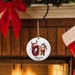 Personalized Highland Cow Christmas Initial Ceramic Ornament with Name and Year Home Decor Christmas Gift for Highland Cow Lover Family Friend