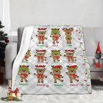Personalised Cute Reindeer Plush Soft Throw Blanket with 1-15 Names and Text Home Decor Birthday Christmas Gift for Kids Family Friend