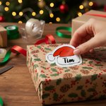 Personalizzato carino cappello di Babbo Natale adesivi impermeabili con nome regalo Decor Natale Festival festa bomboniere per gli amici della famiglia