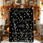 Personalised Halloween Theme Skeleton Lollipop Pumpkin Soft Throw Blanket with Name Home Decor Halloween Gift for Family Friends