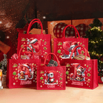 Personalisierte niedlichen Pinguin Rentier Lebkuchen Mann wiederverwendbare rote Jute Tote Geschenk Tasche mit Initialen und Namen Weihnachten Party Geschenk für Familie Kinder