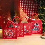 Personalisierte niedlichen Pinguin Rentier Lebkuchen Mann wiederverwendbare rote Jute Tote Geschenk Tasche mit Initialen und Namen Weihnachten Party Geschenk für Familie Kinder