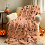 Personalised Halloween Theme Skeleton Lollipop Pumpkin Soft Throw Blanket with Name Home Decor Halloween Gift for Family Friends