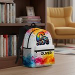 Personalized Watercolor Truck Initial Large Capacity Backpack with Name Back to School Birthday Christmas Gift for Boys Truck Lovers