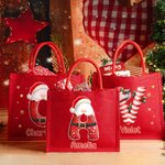 Personalized Santa Claus Candy Cane Style Initials Large Jute Tote Bag with Name Daily Use Christmas Gift for Family Friends